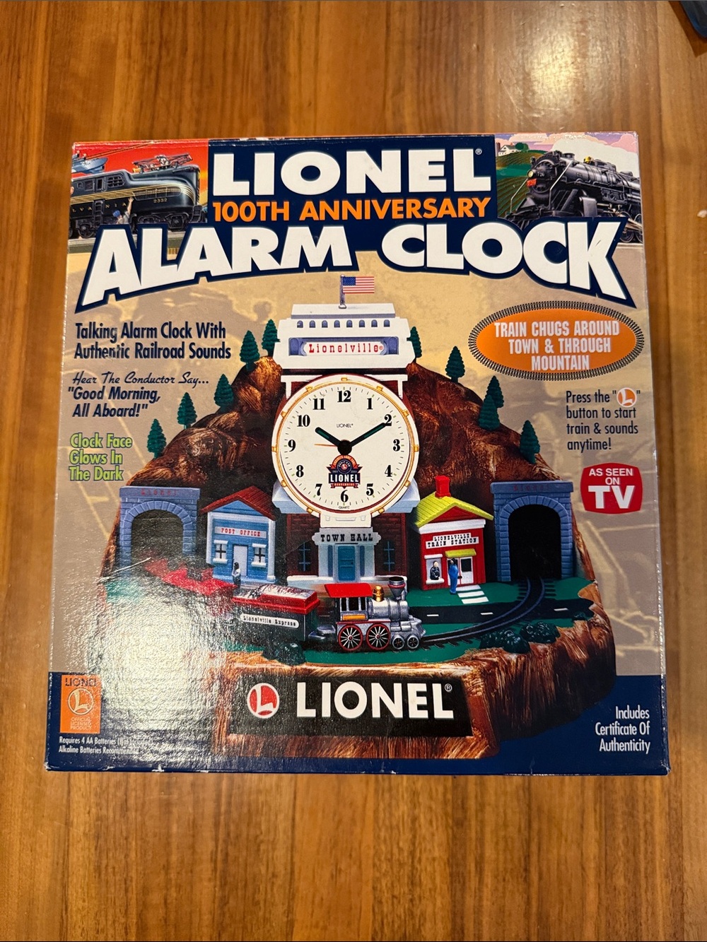 New in box LIONEL 100th Anniversary Talking Train Alarm Clock Complete Set